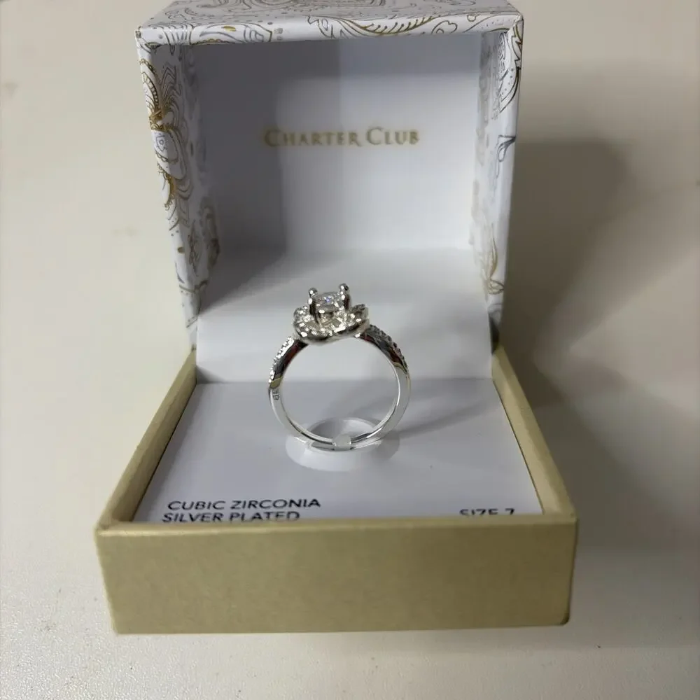Charter Club Silver Plated Cubic Zirconia Ring - Size 7 NWT